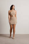 Just The Thing Cutout Bodycon Mini Dress - Beige