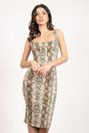 Back To Nature Snake Print Bodycon Midi Dress - Beige Multi