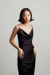 Amari Satin Cowl Neck Midi Dress - Black