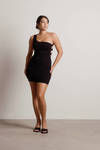 Bettina One Shoulder Open Back Mini Dress - Black
