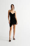 Chloe Velvet Asymmetrical Mini Dress - Black