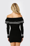 Christina Ribbed Off The Shoulder Mini Dress - Black 