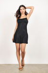 Kaia Satin Jacquard Shift Mini Dress - Black