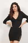 Miss Me Much Plunging Lace Up Mini Dress - Black