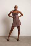 In My Element Ruched Bust Skater Mini Dress - Brown