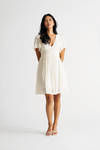 Out Of Time Plunging Pleated Mini Dress - Cream