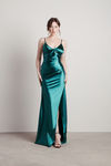Knightly Dreams Satin High Slit Maxi Dress - Emerald