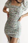 Blossoming Floral Ruched Mini Dress - Green
