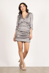 Como Satin Deep V Mini Dress - Grey
