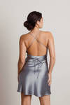 Light Up The Night Satin Cross Back Mini Dress - Grey Sage
