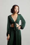 Fall Back Front Tie Top and Pants Set - Hunter Green