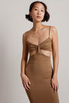 Oh I See Cutout Ribbed Midi Dress - Mocha