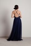 Here To Slay Plunging High Slit Maxi Dress - Navy