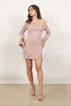 Late Night Love Bell Sleeve Bodycon Mini Dress - Rose