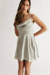 Isabelle Cowl Neck Skater Mini Dress - Sage