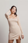 Gambit Square Neck Bodycon Mini Dress - Sand