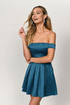 Daydream Off The Shoulder Skater Mini Dress - Teal 