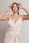 Common Sense Slit Wrap Midi Dress - Beige