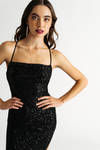 All About Me Cross Back High Slit Maxi Dress - Black
