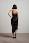 Amari Satin Cowl Neck Midi Dress - Black