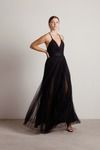 Dance Again Mesh Double High Slit Maxi Dress - Black