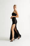 Feverish Sequin High Slit Maxi Dress - Black