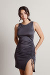 Golden Age Ruched Slit Mini Dress - Charcoal