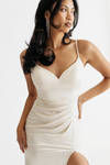 Nicola Cream Satin Shirred Slit Maxi Dress