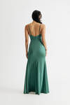 Nicola Green Satin Shirred Slit Maxi Dress