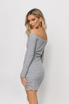 Fran Off The Shoulder Ribbed Knit Mini Dress - Grey