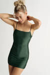 Teddy Satin Bodycon Mini Dress - Hunter Green