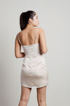 Before I Love Front Tie Satin Mini Dress - Ivory