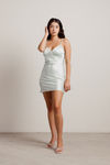 Jeni Light Green Back Tie Printed Satin Mini Dress