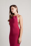 Another Night Out Halter Cross Back Maxi Dress - Magenta