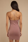 Cross It Off Cross Halter Bodycon Mini Dress - Marsala