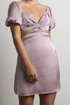 Bailee Cutout Puff Sleeve Mini Dress - Mauve
