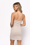 Retrograde Plunging Bodycon Mini Dress - Nude