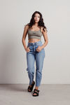 Free Butterfly Embroidered Crop Top - Olive