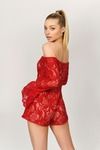 Easy Come Lace Romper - Red