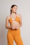 See You Around Ribbed Halter Crop Top Pants Set - Rust Orange