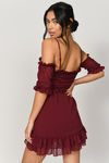Just Met You Ruffle Cold Shoulder Mini Dress - Wine