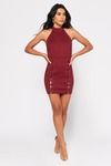 Meet Me At The Halter Lace Up Backless Mini Dress - Wine