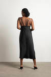 Always Yours Satin High Slit Midi Dress - Black