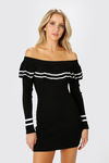 Christina Ribbed Off The Shoulder Mini Dress - Black 