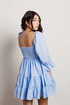 Hello There Plaid Babydoll Mini Dress - Blue