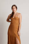 Maison Halter Slit Midi Dress - Brown