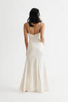 Nicola Cream Satin Shirred Slit Maxi Dress