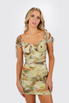 Hold On Smocked Bustier Mini Dress - Green Tan