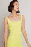 Party With Us Ruched Open Back Mini Dress - Lime Green