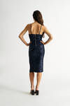 Just Warming Up Sequin High Slit Midi Dress - Navy